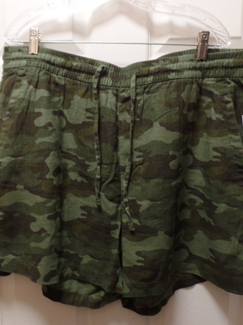 *NWT* Old Navy XL 16 18 CLASSIC GREEN CAMO Linen Elastic Drawstring Waist Shorts